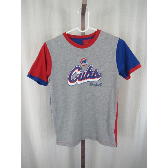 Chicago Cubs Youth No Cap Ringer T-Shirt Genuine Merchandise Medium Grey - Picture 2 of 5